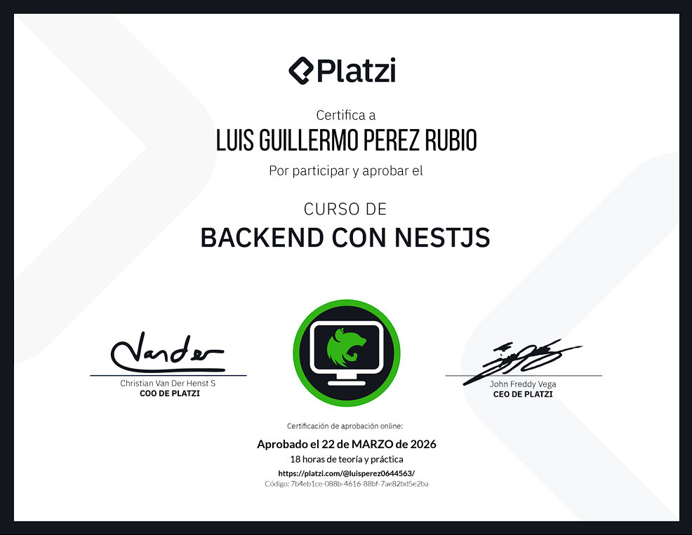 Certificado: Curso de Backend con NestJS